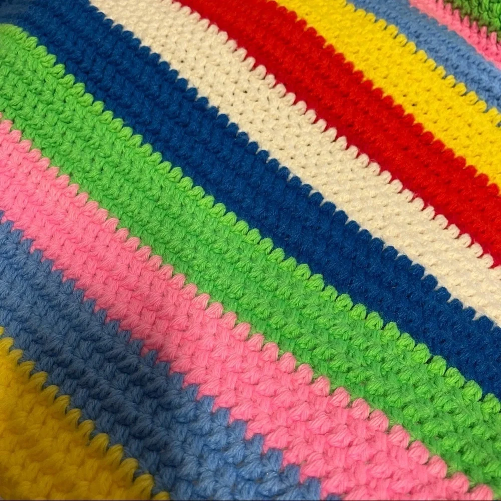 Handmade Crocheted Colorful Rainbow Afghan Blanket Throw 64 x 116 Pride